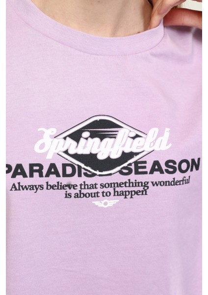 Lila Baskı Detaylı Crop T-Shirt modelleri