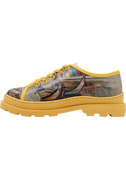 Kadın Vegan Deri Sarı Sneakers - Sunsets and Silhouettes Tasarım fiyatları