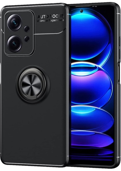 Xiaomi Redmi Note 12 Focus Serisi Yüzük Standlı Silikon Kılıf - Siyah AL3363