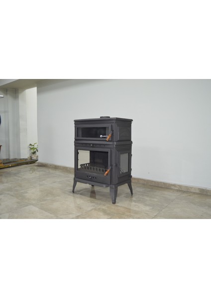 Flame Stove FS-045YK Retro Lux Dık 3 Camlı Yan Kapaklı Kuzineli Döküm Soba