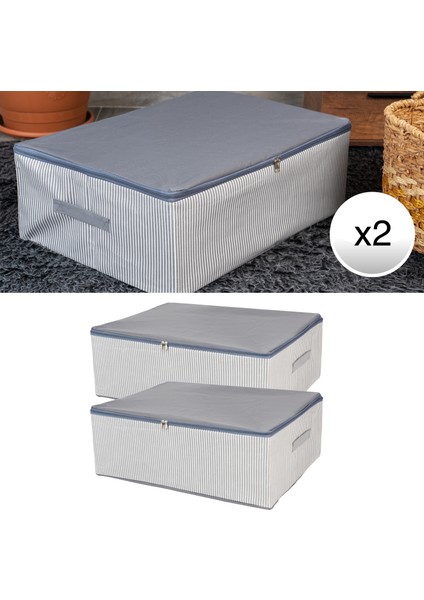 2 Adet Mega Boy Çizgi Desen Baskılı Antrasit Baza Altı Düzenleyici Hurç Seti 75x40x20 cm