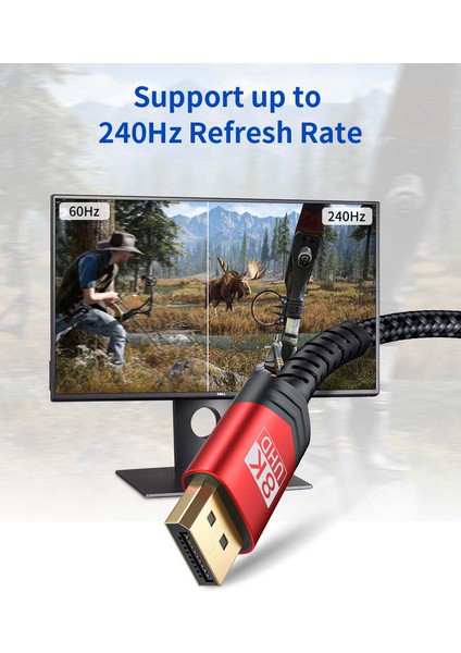 8k UHD Displayport Oyuncu Kablosu Dp Kablosu 8K@60Hz 2K@240Hz 4K@144Hz 32.4gbps Ekran Bağlantısı Kablosu 1.4 Dp - Dp Kablosu Oyun Için Uyumlu Dizüstü Tv Pc Bilgisayar Monitörü Uyumlu CV0001