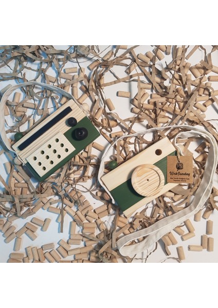 Ahşap Elyapımı Waldord Hediyelik Baby Radyo + Fotoğraf Makinesi Oyuncak Set, Dekoratif Oyuncak, Eğitici Oyuncak, Çocuk Oyuncak