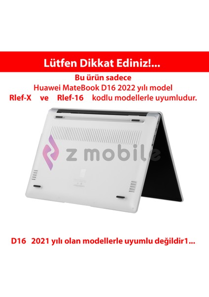 Huawei Matebook D16 2022 Uyumlu Kılıf Kapak 360° Tam Koruma Mat Transparan