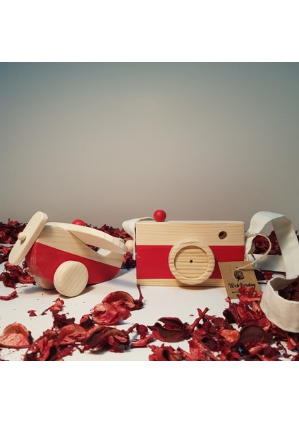 Ahşap Elyapımı Baby Uçak ve Oyuncak Fotoğraf Makinesi Set, Dekoratif, Eğitici Oyuncak, Çocuk Oyuncak