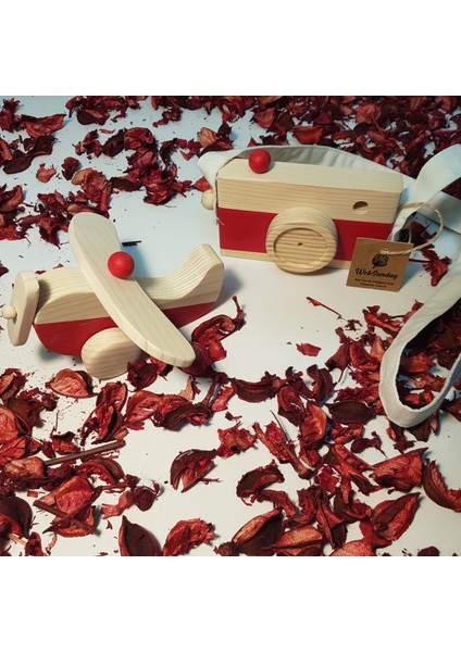 Ahşap Elyapımı Baby Uçak ve Oyuncak Fotoğraf Makinesi Set, Dekoratif, Eğitici Oyuncak, Çocuk Oyuncak
