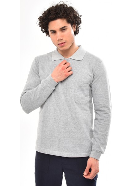 Çamdalı Iş Elbiseleri - Polo Yaka Gri 20/10 Iki Iplik Kışlık Iş Sweatshirt L