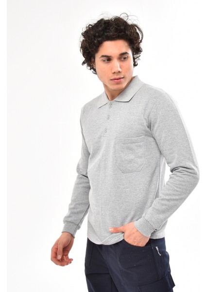 Çamdalı Iş Elbiseleri - Polo Yaka Gri 20/10 Iki Iplik Kışlık Iş Sweatshirt L