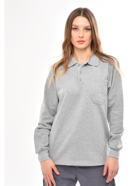 Çamdalı Iş Elbiseleri - Polo Yaka Gri 20/10 Iki Iplik Kışlık Iş Sweatshirt L