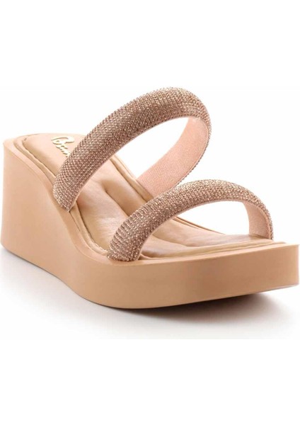 Kadın Terlik Suni Deri Yüksek Dolgu Topuklu Taşlı Günlük Kullanım İçin modelleri