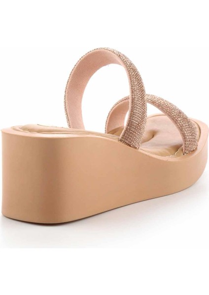 Kadın Terlik Suni Deri Yüksek Dolgu Topuklu Taşlı Günlük Kullanım İçin fırsatları