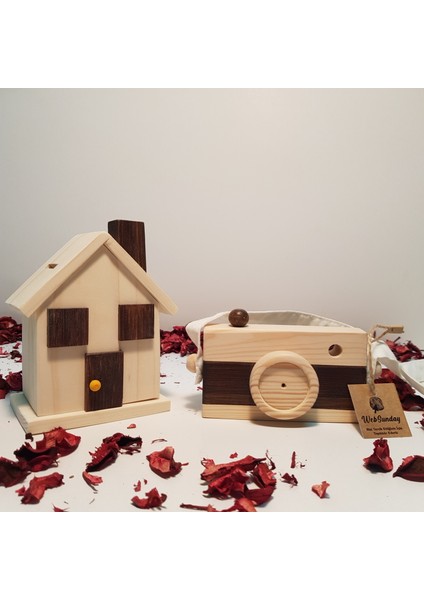 Ahşap Hediyelik Kumbara + Oyuncak Fotoğraf Makinesi Set, Dekoratif ,eğitici Oyuncak, Çocuk Oyuncak fiyatları