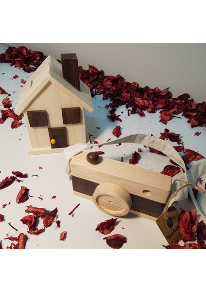 Ahşap Hediyelik Kumbara + Oyuncak Fotoğraf Makinesi Set, Dekoratif ,eğitici Oyuncak, Çocuk Oyuncak modelleri