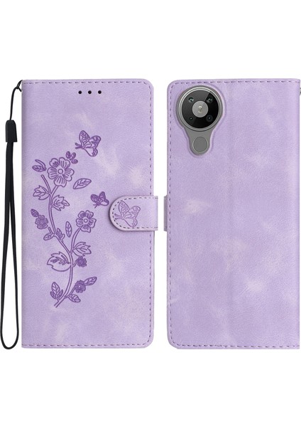 Hongshou-Nokia 5.3 Için Çiçek Kabartmalı Pu Kılıf (Yurt Dışından)