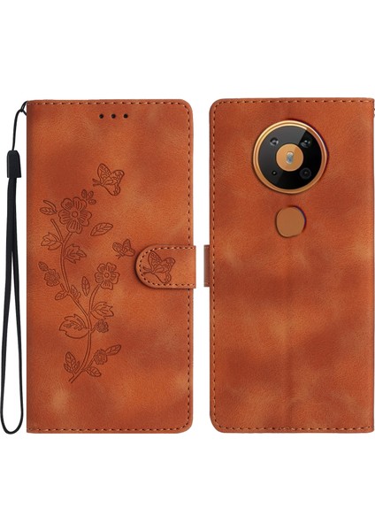 Hongshou-Nokia 5.4 Için Çiçek Kabartmalı Pu Kılıf (Yurt Dışından)