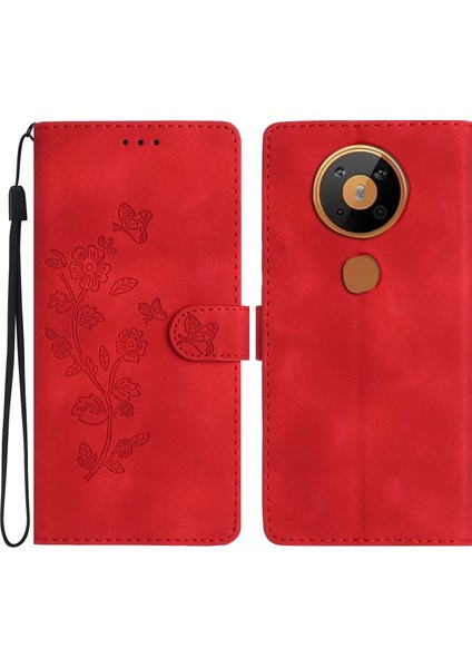 Hongshou-Nokia 5.4 Için Çiçek Kabartmalı Pu Kılıf (Yurt Dışından)