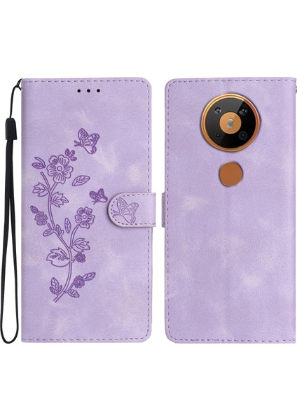 Hongshou-Nokia 5.4 Için Çiçek Kabartmalı Pu Kılıf (Yurt Dışından)