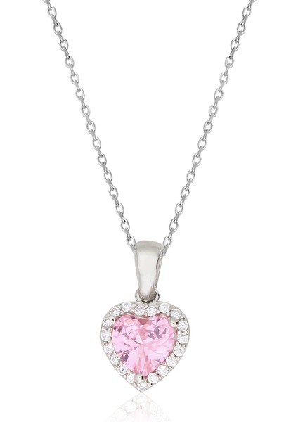 925 Ayar Gümüş Swarovski Pembe Kalp Takı Seti