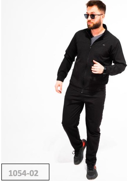 1054 Erkek Armürlü Likra Siyah Erkek Eşofman Takımı