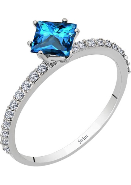 Pırlanta ve Prenses Kesim London Blue Topaz Yüzük 0423R0190