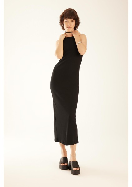 Bodycon Halter Yaka Fitilli Kaşkorse Maxi Kolsuz Elbise A4828AX23SM fiyatları