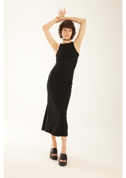 Bodycon Halter Yaka Fitilli Kaşkorse Maxi Kolsuz Elbise A4828AX23SM modelleri