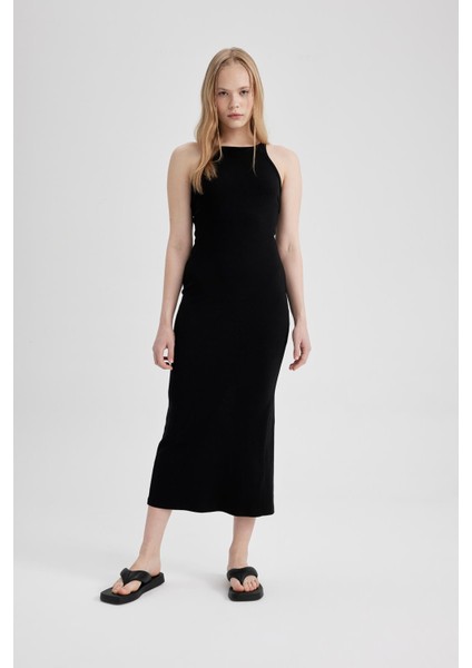 Bodycon Halter Yaka Fitilli Kaşkorse Maxi Kolsuz Elbise A4828AX23SM fırsatları