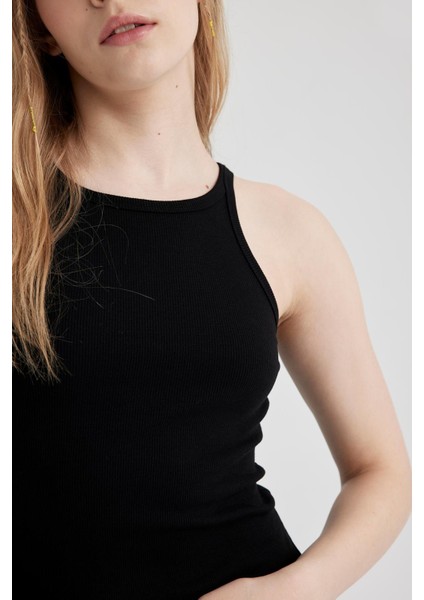 Bodycon Halter Yaka Fitilli Kaşkorse Maxi Kolsuz Elbise A4828AX23SM