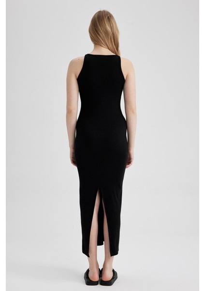 Bodycon Halter Yaka Fitilli Kaşkorse Maxi Kolsuz Elbise A4828AX23SM