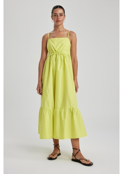 Kare Yaka Poplin Kolsuz Midi Kısa Kollu %100 Pamuk Elbise A3248AX23SM indirimleri