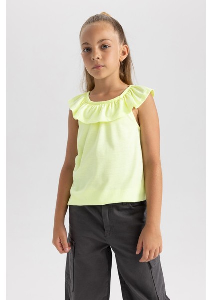 Kız Çocuk Regular Fit Volanlı Pamuklu Atlet X0695A622HS