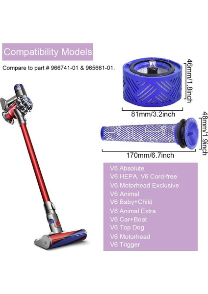 Dyson V6 Elektrikli Süpürge Aksesuarları Için Uyumlu Hepa Filtresi Yedek Parçalar Parça 965661-01 ve 966741-01'IN Yerini Alır (Yurt Dışından) fiyatları