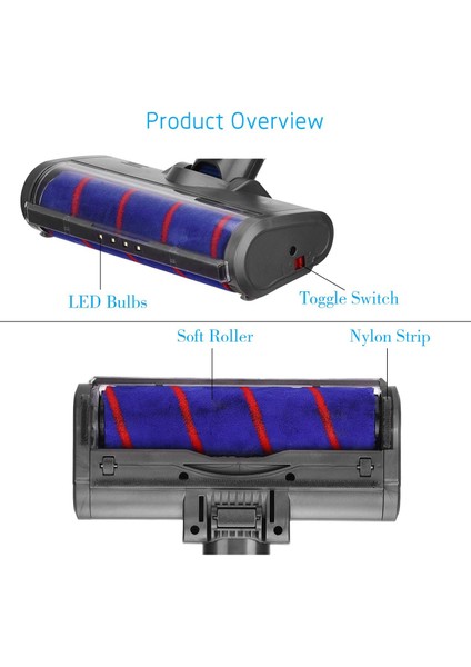 Dysons V6/dc6 Elektrikli Süpürgeler Parçaları Için Kabarık Zemin Kafa Rulo Fırça LED Işıkları ile Dönebilen Fırça Aracı A (Yurt Dışından)