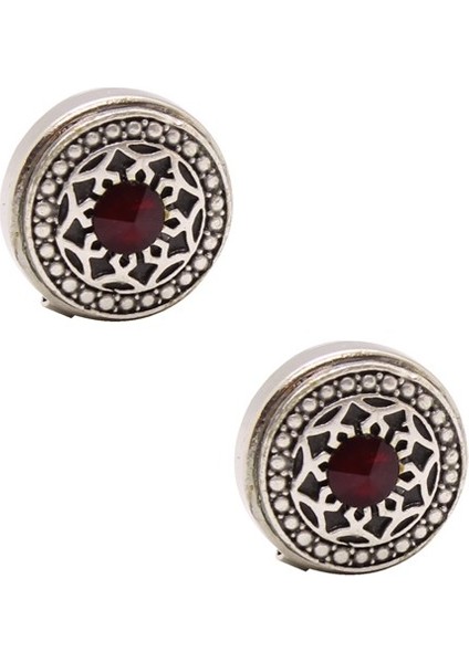 Bordo Taşlı Geçmeli Kol Düğmesi