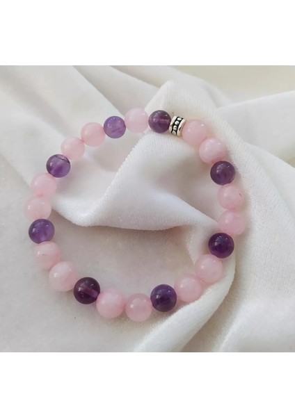 Pembe Kuvars - Mor Akik Doğaltaş Bayan Bileklik Mudisaat
