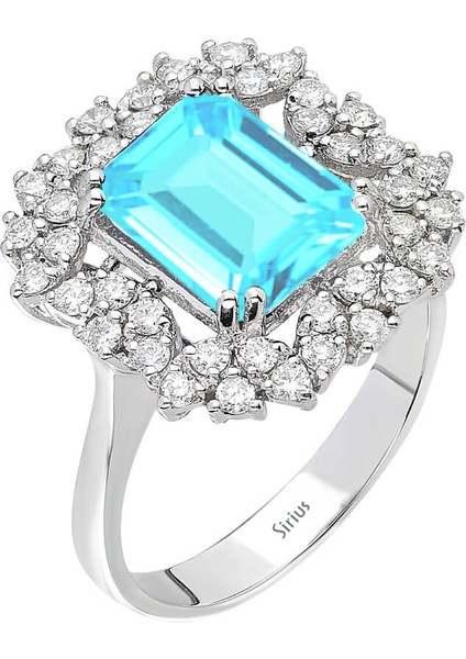 Pırlanta ve Oktagon Kesim Akuamarin Taşlı Yüzük 0423R0196