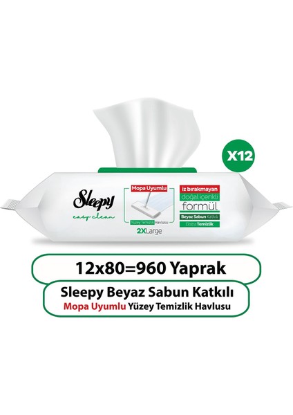 Easy Clean Beyaz Sabun Katkılı Mopa Uyumlu Yüzey Temizlik Havlusu 12X80 (960 Yaprak)