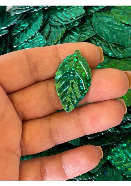 4 cm 50 Adet Yeşil Yaprak Delikli Pul Payet Çanta Pulu Dikiş Pul