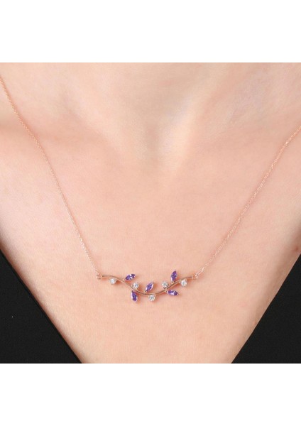 Pırlanta Montür Ametist Taşlı Sevgi Yolu Rose Renk Flowers Gümüş Kolye fiyatları