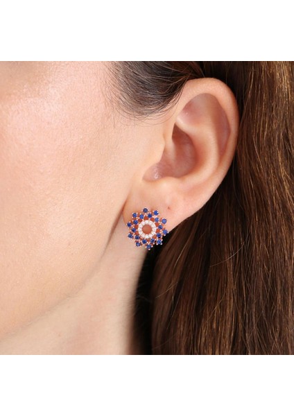 Pırlanta Montür Safir Evreni Rose Renk Gümüş Küpe