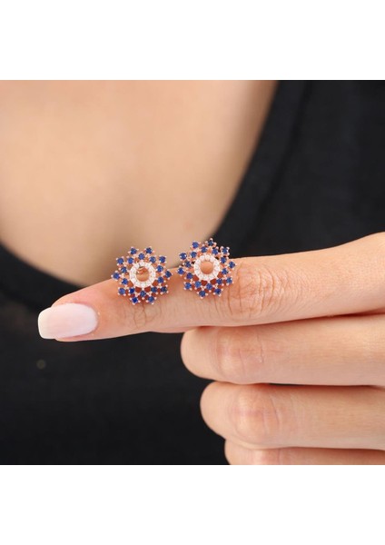Pırlanta Montür Safir Evreni Rose Renk Gümüş Küpe fiyatları