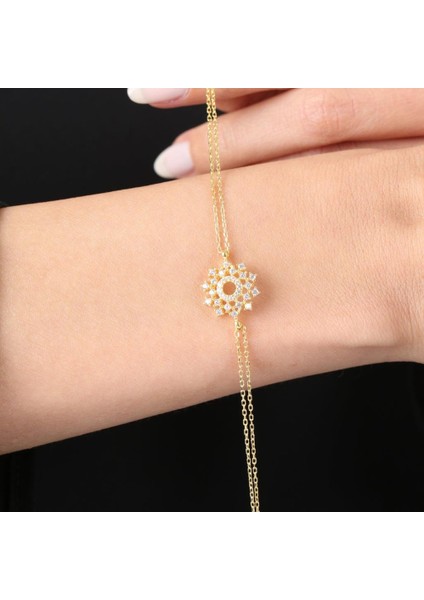 Pırlanta Montür Işıltı Evreni Gold Renk Gümüş Bileklik