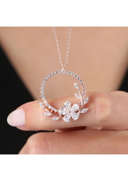 Pırlanta Montür Işıltı Tacı Rose Renk Flowers Gümüş Kolye