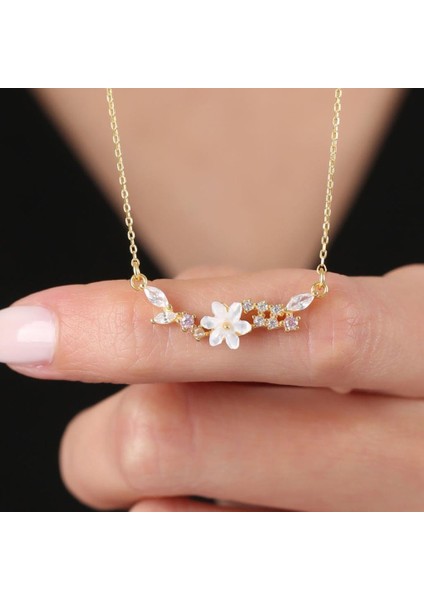 Manolya Çiçeği Markiz Salkımı Gold Renk Flowers Gümüş Kolye