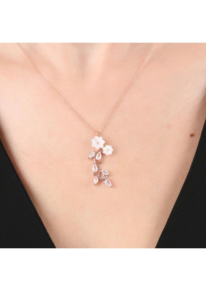 Manolya Çiçeği Işıltı Buketi Rose Renk Flowers Gümüş Kolye fiyatları