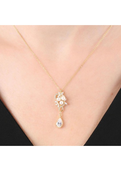 Pırlanta Montür Işıltılı Asil Inciler Gold Renk Flowers Gümüş Kolye fiyatları
