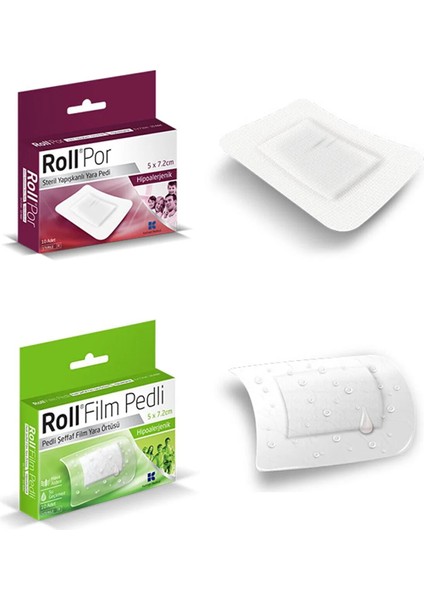 Por 5 cm x 7.2 cm Yara Pedi 10 Adet + Roll Film Pedli 5 cm x 7.2 cm Yara Örtüsü Su Geçirmez 10 Adet