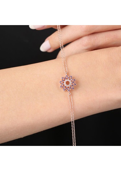 Pırlanta Montür Ametist Evreni Rose Renk Gümüş Bileklik