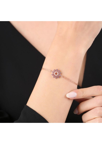 Pırlanta Montür Ametist Evreni Rose Renk Gümüş Bileklik fiyatları