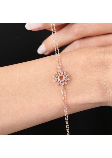 Pırlanta Montür Işıltı Evreni Rose Renk Gümüş Bileklik